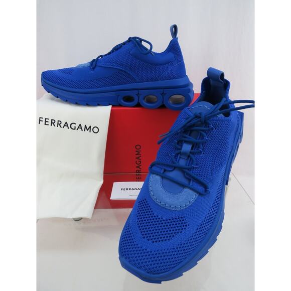 NIB FERRAGAMO BLUE NIMA KNIT MESH LACE LOGO LOW TOP SNEAKERS 10.5 43.5 ITALY - Picture 9 of 16